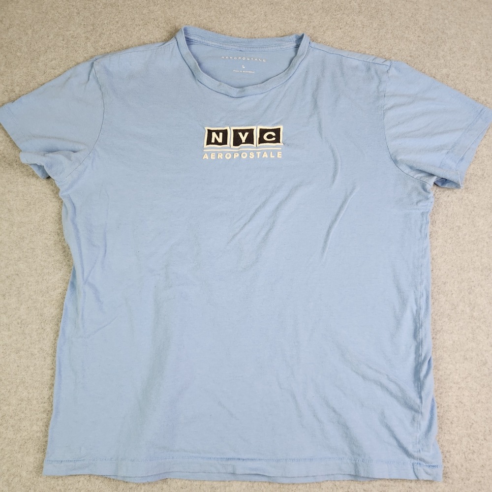 Aeropostale T Shirt Mens Large Blue‎ NYC Graphic Casual Regular Fit Crew Neck